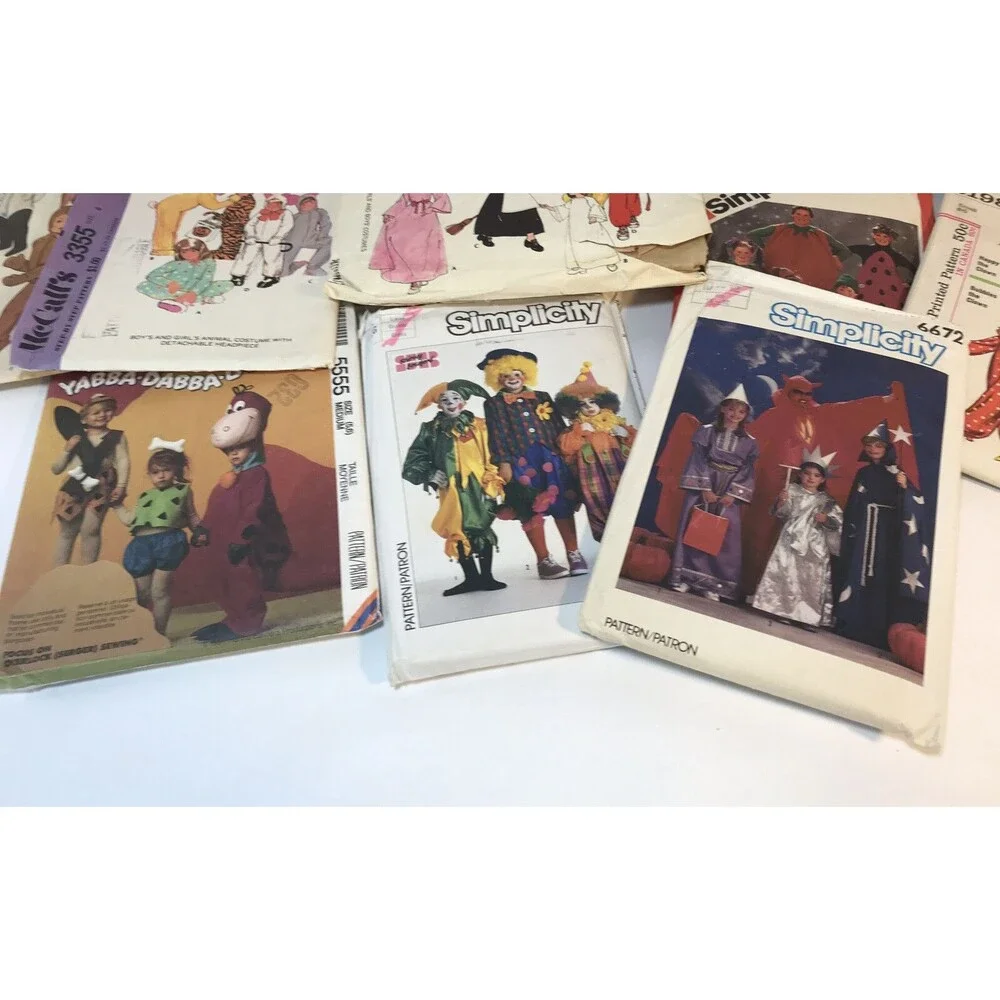 Lot of 14 Kids Sewing Pattern Halloween Costumes, some are vintage, cut & uncut
